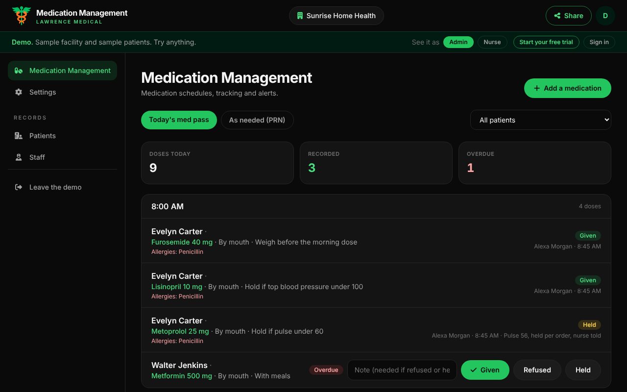 Medication Management running with a sample home health agency